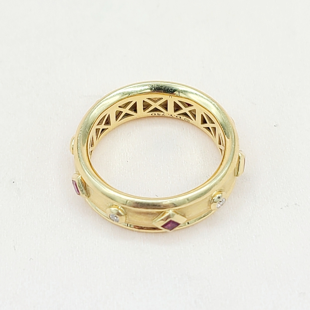 David Yurman Modern Renaissance Band Ring in 18k Gold With Rubies and Diamonds - Picture 3 of 10
